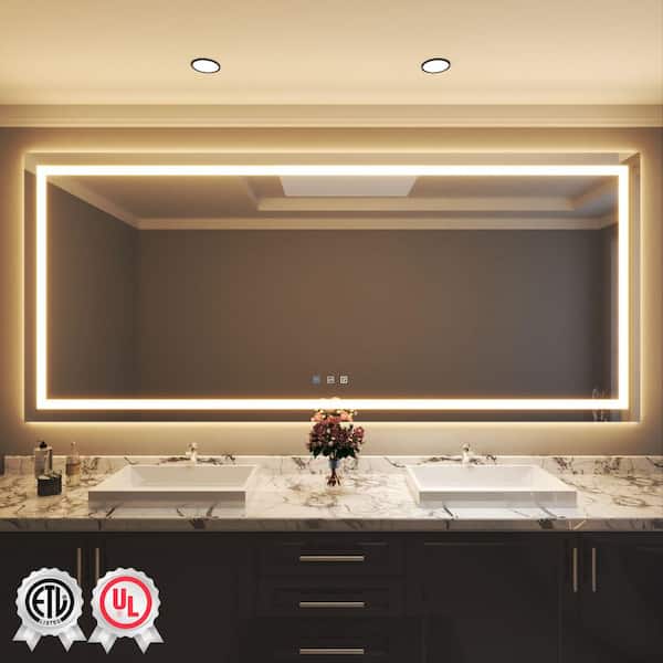 110 in. W x 48 in. H Rectangular Frameless Wall Bathroom Vanity Mirror with Backlit and Front Light