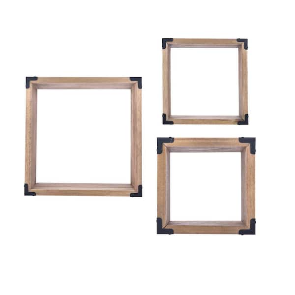 DANYA B Rustic Pine Wall Cubes with Black Metal Accents (Set of 3)