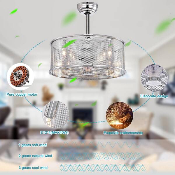 JESHUA 20.4 in. of Indoor/Outdoor Chrome Housing Modern Ceiling