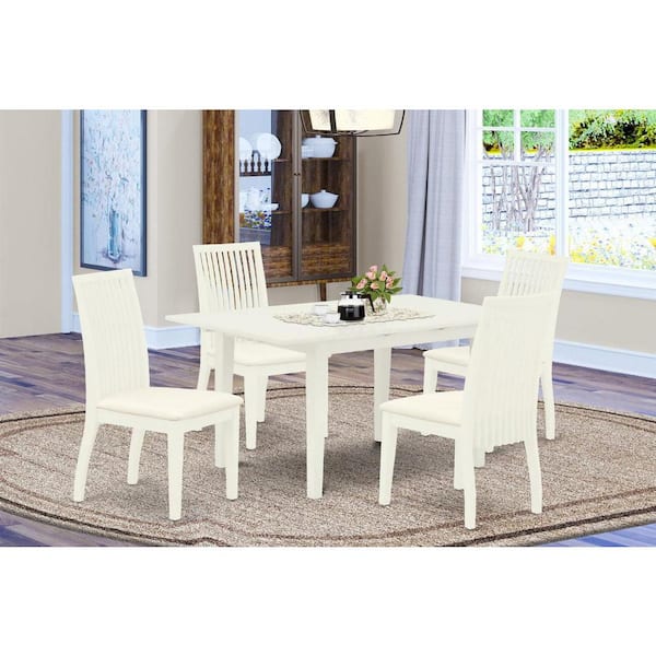 East West Furniture 5-Piece Linen White Finish Solid Wood Top - Rectangular Dining Room Set with Butterfly Leaf - Seats 4