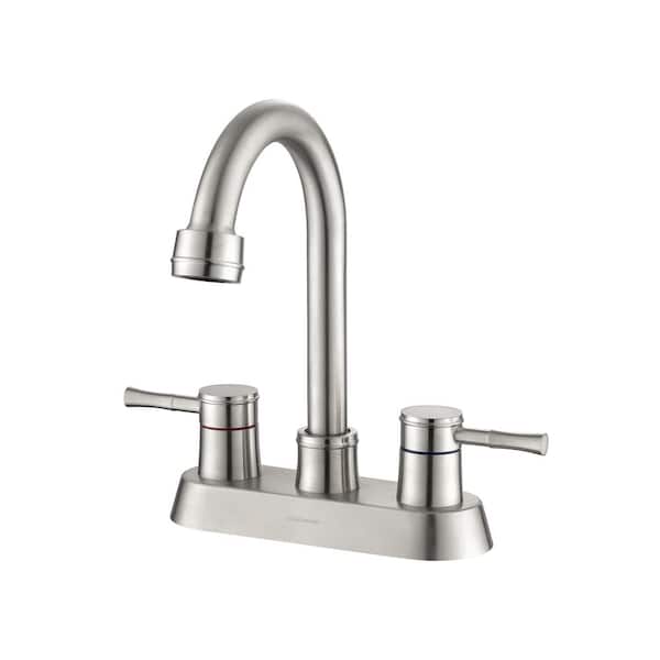 Aosspy Modern 4 in. Centerset Double Handle Bathroom Faucet Combo Kit with Drain Kit Included and Supply Line in Brushed Nickel