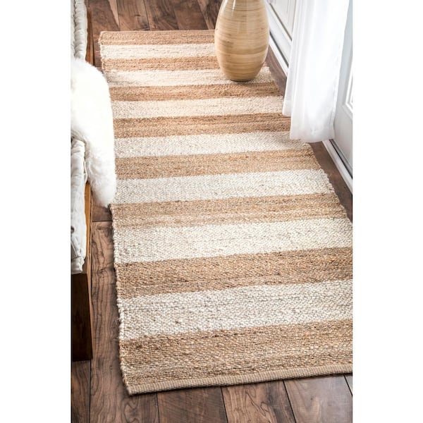 Alisia Stripes Jute Off White 3 ft. x 8 ft. Runner Rug