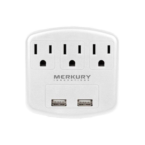 Merkury Innovations 3 AC Outlet and 2-USB Port 2.1-Amp Power Charging Station - White