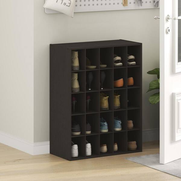 Furinno 31.5 in. H 12-Pair Black Dark Oak Wood Shoe Rack 25036DOK