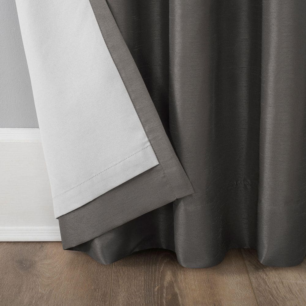 Gray Faux Silk Blackout Back Tab Curtain Panel, 50" x 84"
