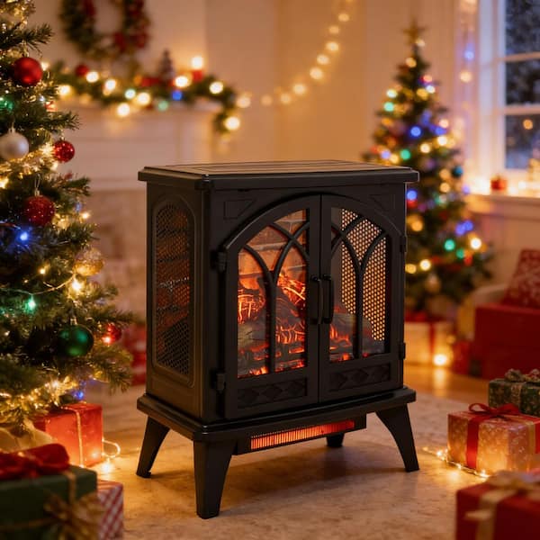 24 in. 400 sq. ft. 3D Flame Infrared Quartz Electric Stove in Black with Remote Control