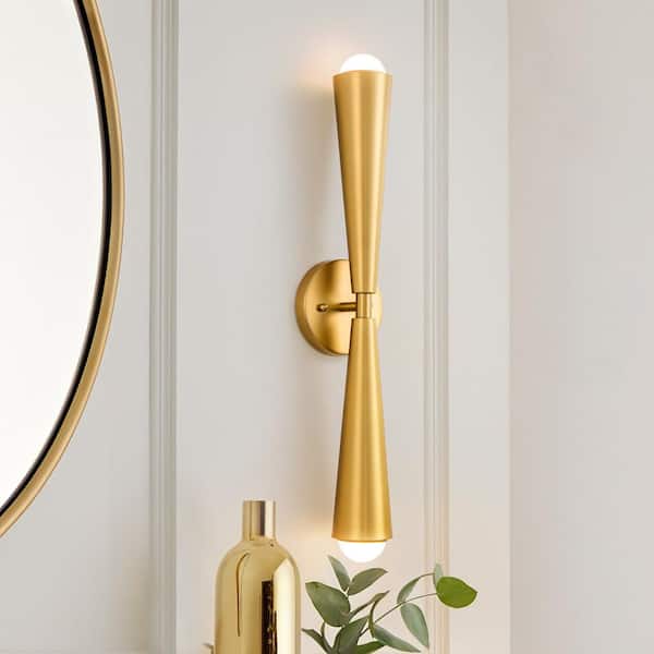 RRTYO Aaru 2-Light 24 in. Brass Up and Down Cone Linear LED Integrated Bathroom Vanity Light Wall Sconce