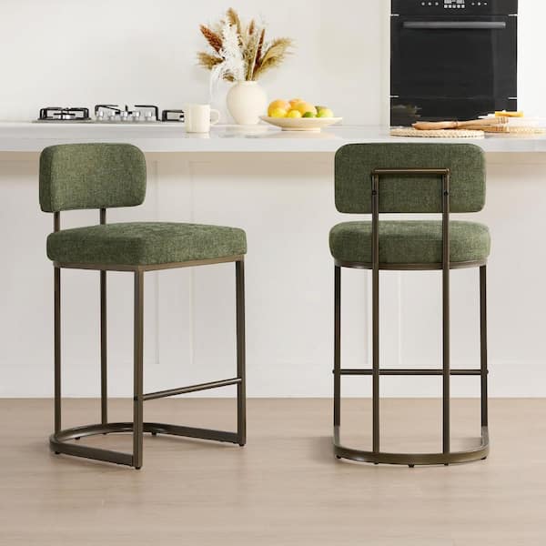 Esme Moss Green Fabric Counter Height Bar Stool with Metal Frame and Footrest for Diningroom (Set of 2)