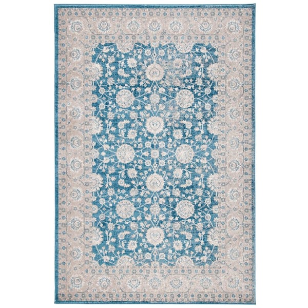 Sofia 9 ft. x 12 ft. Blue/Beige Floral Border Area Rug