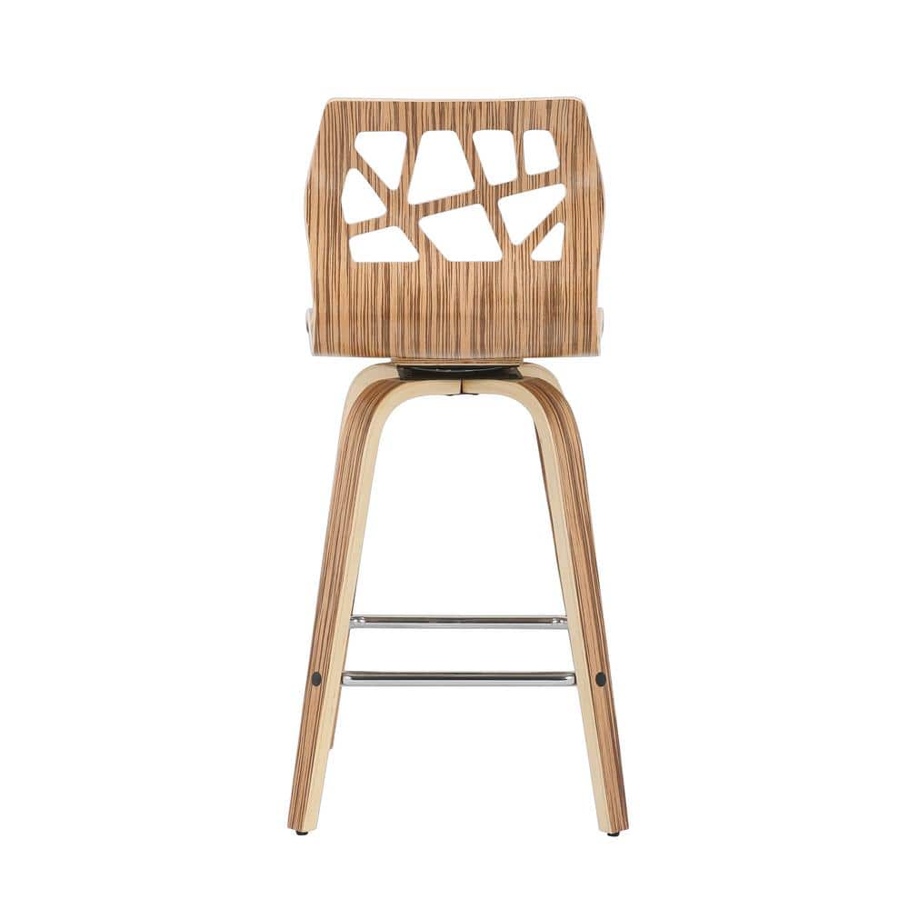 Mid-Century Modern White Leather and Wood Swivel Counter Stools
