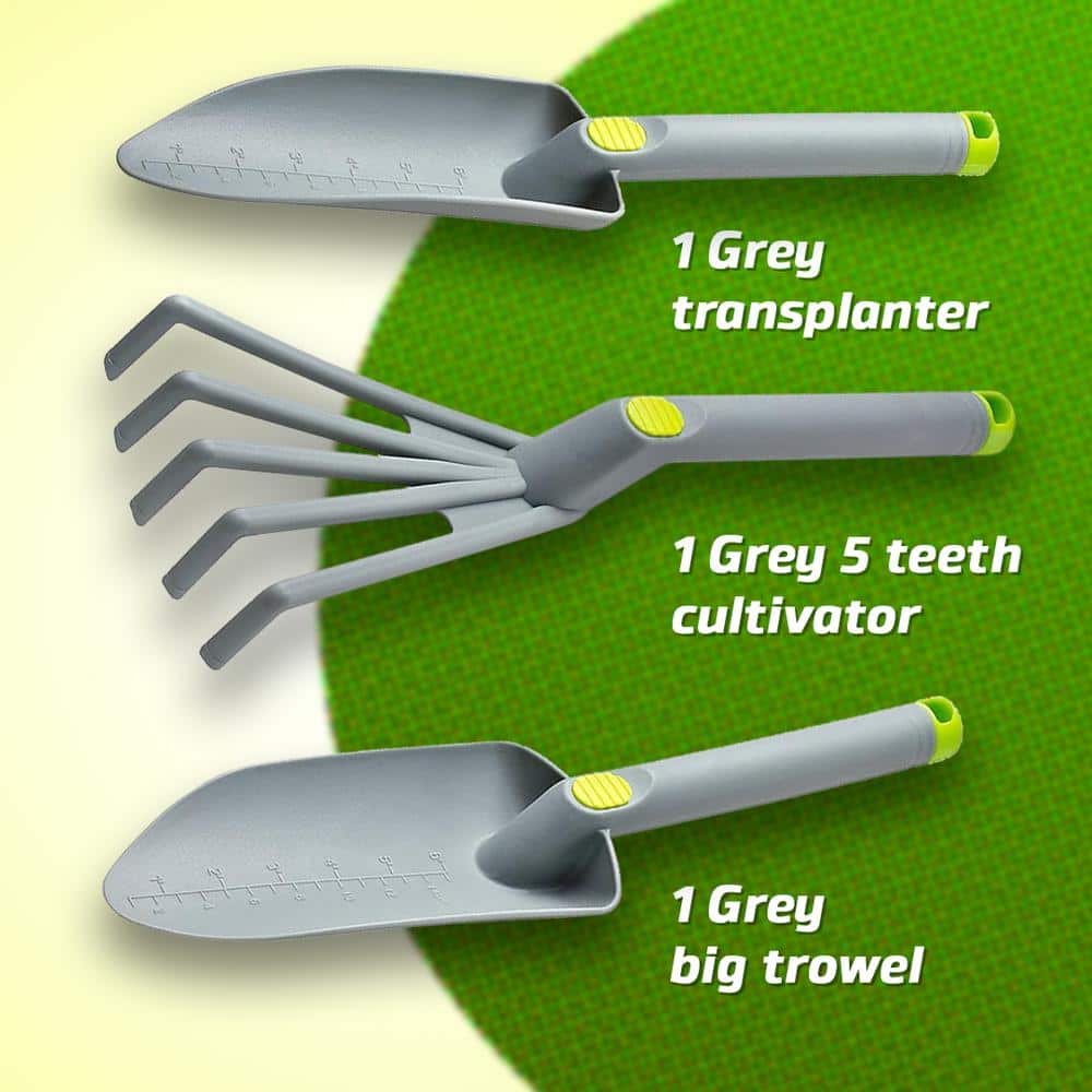 Grey Polypropylene 16" Gardening Tool Set with Trowel, Transplanter, and Cultivator