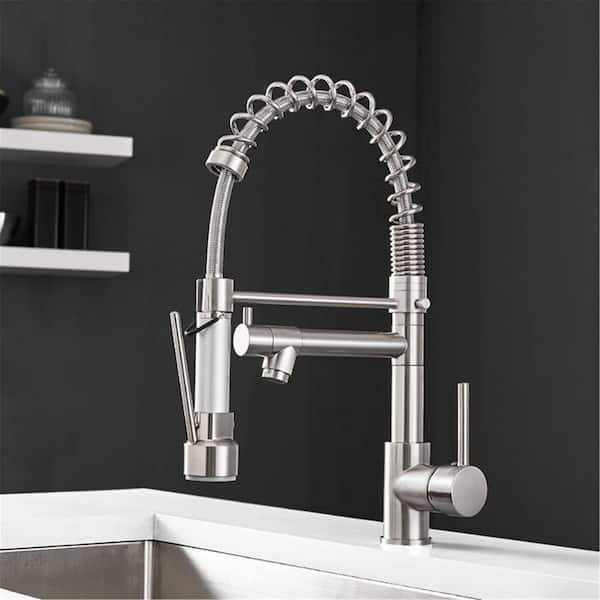 Flg Commercial Pull Down Kitchen Sink Faucet Single Handle Modern Brushed Nickel Kitchen Faucets 