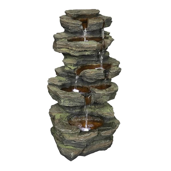 Unbranded Serga 24 in. Outdoor Garden Patio Waterfall Fountain Resin With LED
