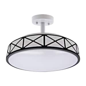 14 in. Dimmable Black 3CCT Integrated LED Semi Flush Mount Ceiling Light with Plastic Shade