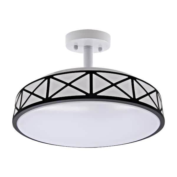 Lecoht 14 in. Dimmable Black 3CCT Integrated LED Semi Flush Mount Ceiling Light with Plastic Shade