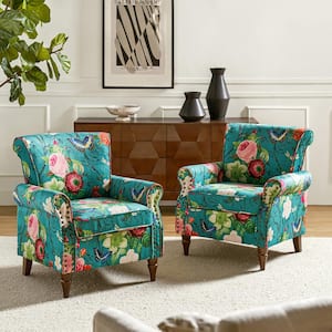 Auria Blue Polyester Arm Chair with Nailhead Trim (Set of 2)