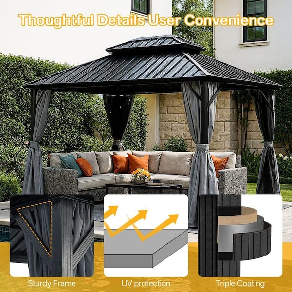 Endark 10 ft. x 10 ft. Black Outdoor Aluminum Hardtop Gazebo with