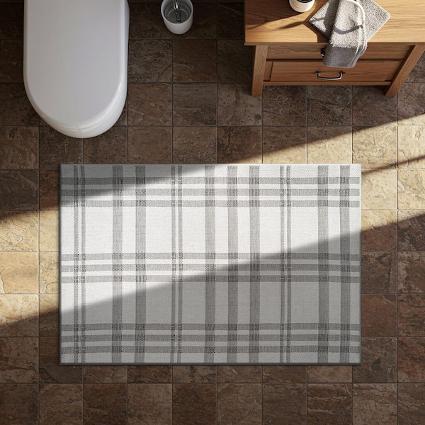 Coastal Gray/Beige 2 ft. x 3 ft. Plaid Washable Easy Jute Modern Indoor Outdoor Area Rug