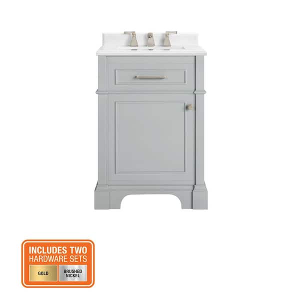 Melpark 24 in. Single Sink Dove Gray Bath Vanity with White Engineered Marble Top (Assembled)