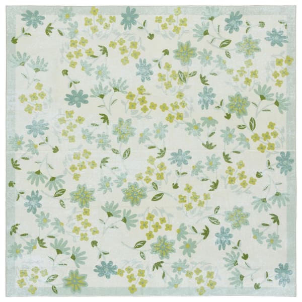 SAFAVIEH Martha Stewart Washable Beige/Light Green 6 ft. x 6 ft. Machine Washable Floral Modern Square Area Rug