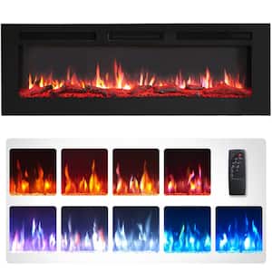 50 in. Freestanding and Wall Mounted Electric Fireplace in Black with Multi Color Flame