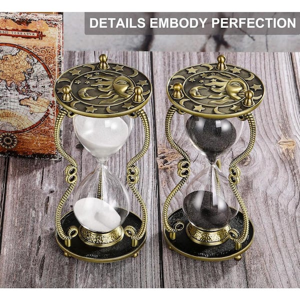 Afoxsos White Sand Brass Hourglass Timer 60-Minute with Sun and