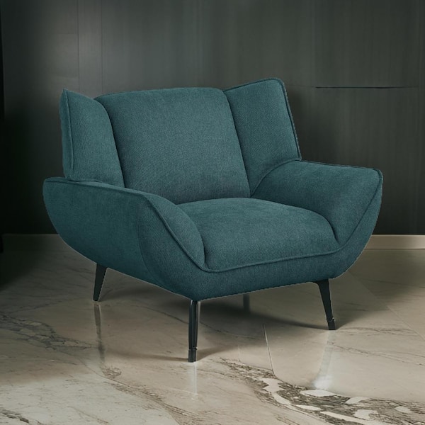 Toer 43.25 in. Flared Arm Fabric Square Sofa in Teal Blue and Black