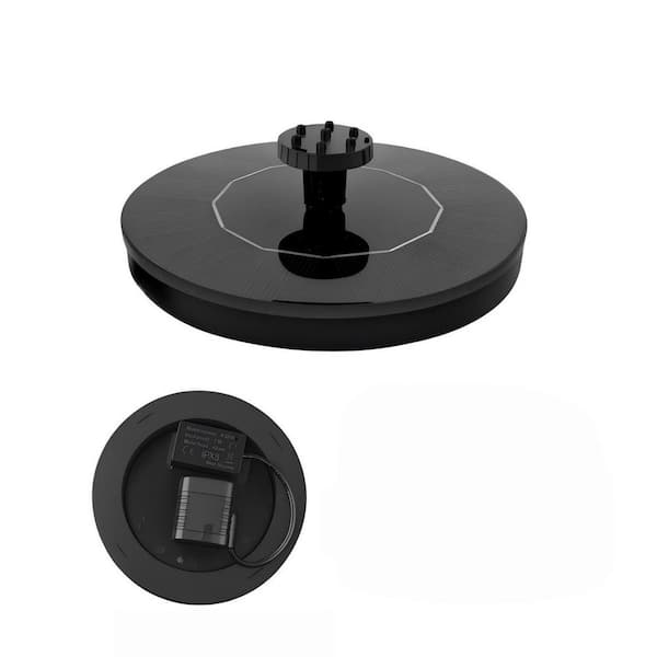 6.3 in Diameter Black Glass Solar Bird Bath Fountain 7 Nozzles for Bird Bath Garden Pool Pond