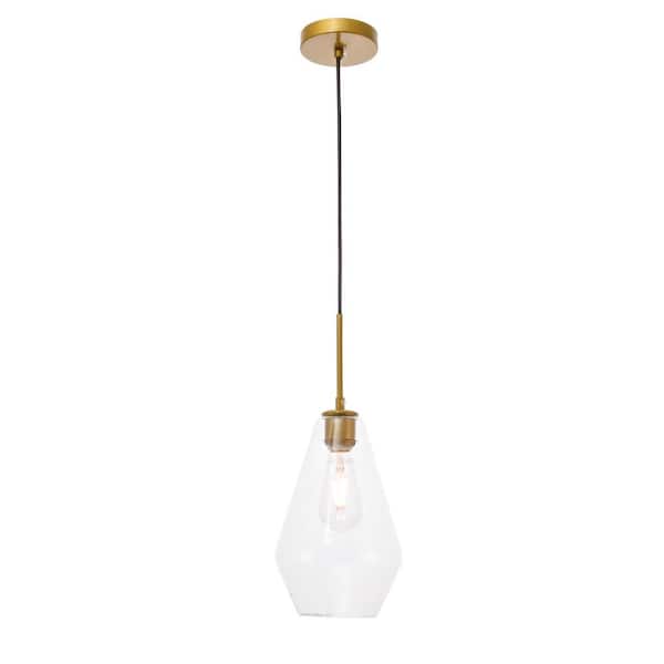 Unbranded Timeless Home 7.1 in. 1-Light Brass and Clear Glass Pendant Light, Bulbs Not Included