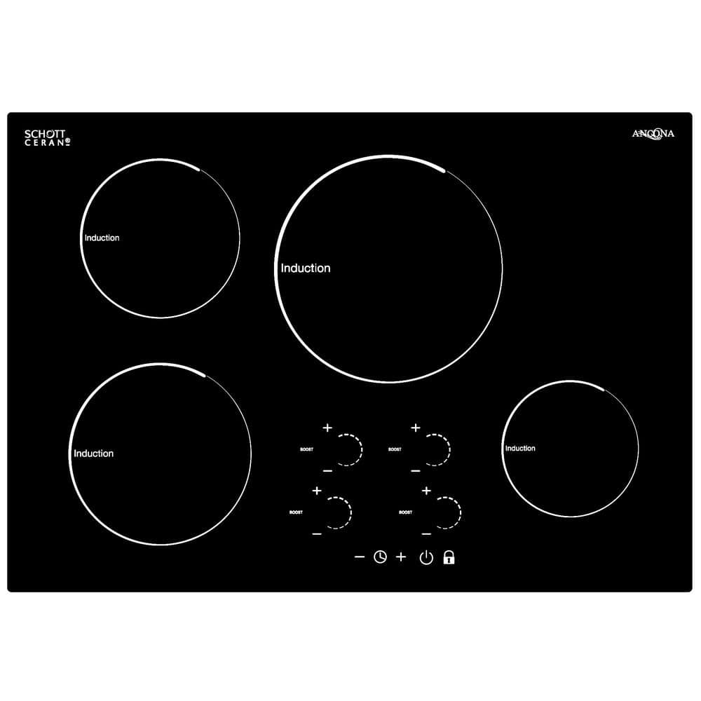 Ancona Radiant 30 in. Glass-Ceramic Induction Cooktop in Black with 4 Elements and Individual Boost Function -  AN-2403