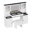 Harper & Bright Designs 2-Piece White Makeup Vanity Set with Mirror, LED Lights, Drawers, Glass Visual Desktop and Cushion Stool HZZ123AAK