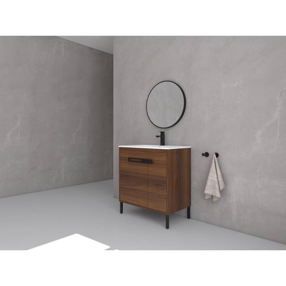 Natural Wood Brown Plywood Freestanding Sink Vanity with White SMC Top