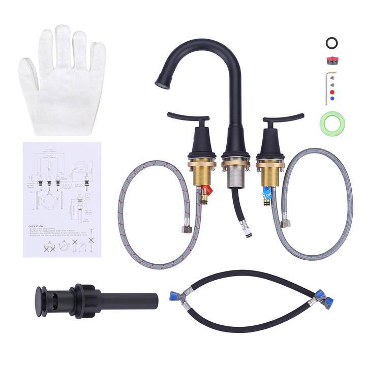 Matte Black Double Handle Widespread Bathroom Faucet with Drain Kit