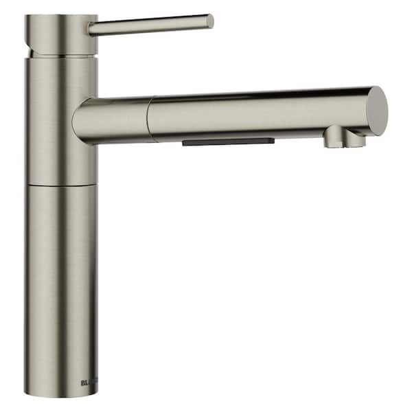 Alta II 8.9 in. H Pull Out Sprayer Kitchen Faucet in Satin Platinum with 140° Spout Swivel