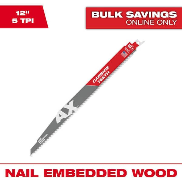 Milwaukee 12 in. 5 TPI AX Carbide Teeth Demolition Nail-Embedded Wood Cutting SAWZALL Reciprocating Saw Blade (1-Pack)