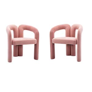 Modern Pink Velvet Goat Shaped Accent Arm Chair with Wood Frame Set of 2