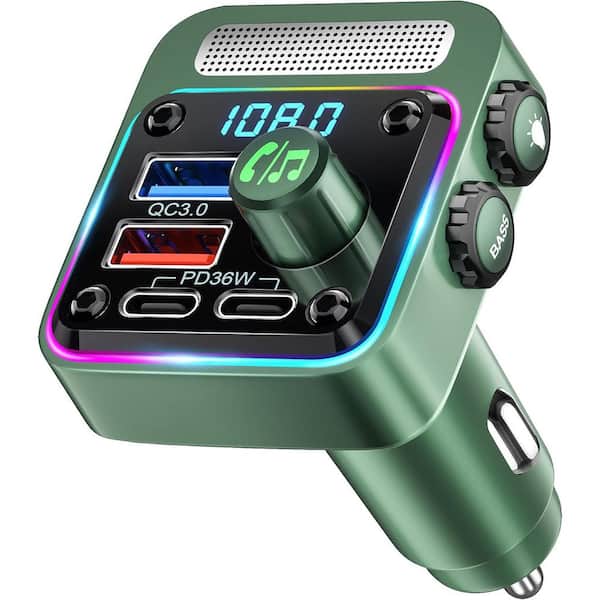 OBJLGEV Bluetooth 5.3 FM Transmitter Car Adapter Wireless Car Charger 54W PD and QC3. 0 5 Colors LED Hands-Free Calling