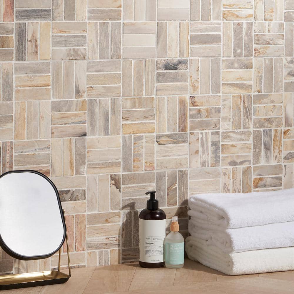 Petra Basketweave Brown Marble Mosaic Tile 12" x 12"