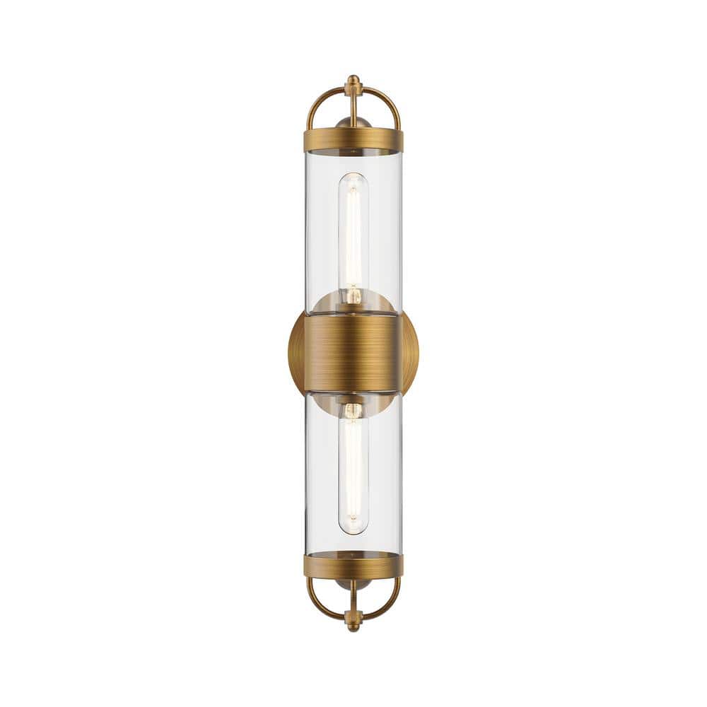 Aged Gold Glass Cylinder Wall Sconce Light
