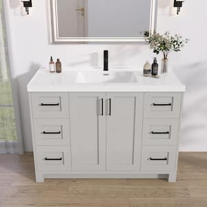 48 in. W x 22 in. D x 36 in. H Bathroom Vanity Single Sink Freestanding Bath Vanity Cabinet in Gray with White Resin Top