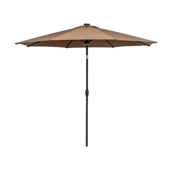 OVASTLKUY 10 ft. Market Outdoor Patio Umbrella with Solar LED Lighted in Coffee