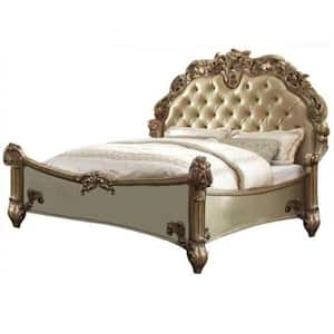 Noralie Gold Wood Frame California King Panel Bed with Nailhead Trim