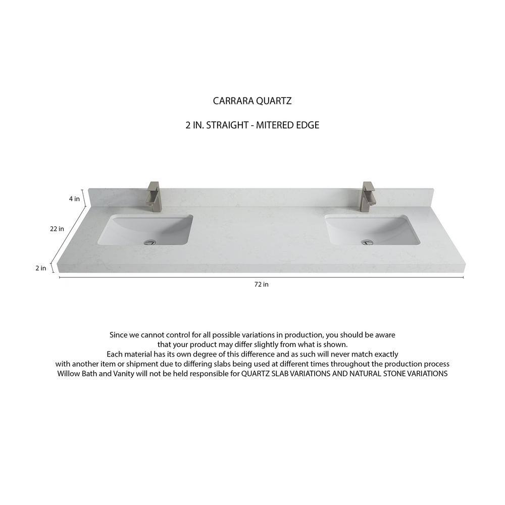 Parker 72" White Solid Wood Double Sink Vanity with Carrara Quartz Top