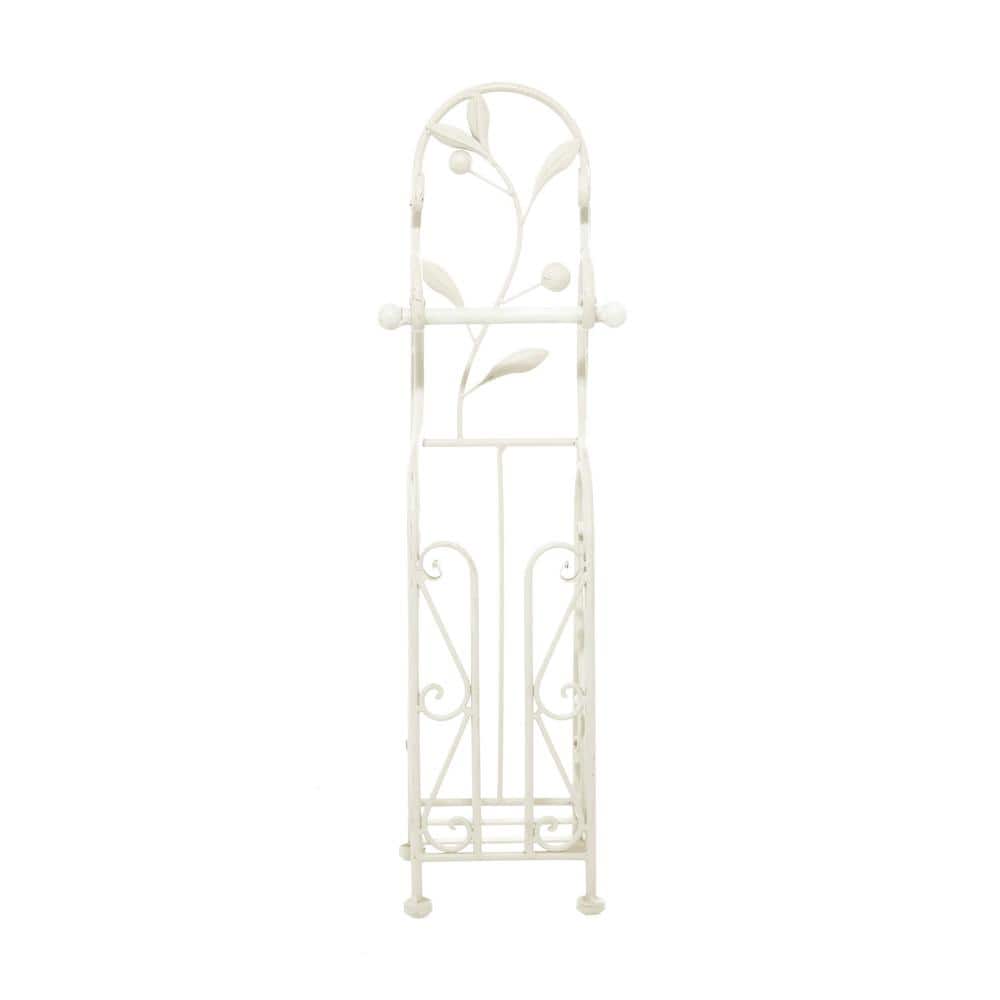 Ivory White Metal Freestanding Toilet Paper Holder with Scroll Design