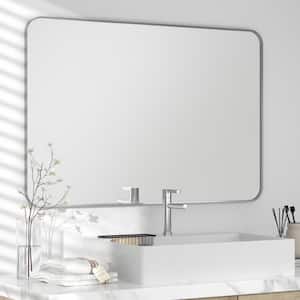 30 in. W x 40 in. H Large Modern Rectangle Stainless Steel Wall Mirror Bathroom Mirror Vanity Mirror in Brushed Silver