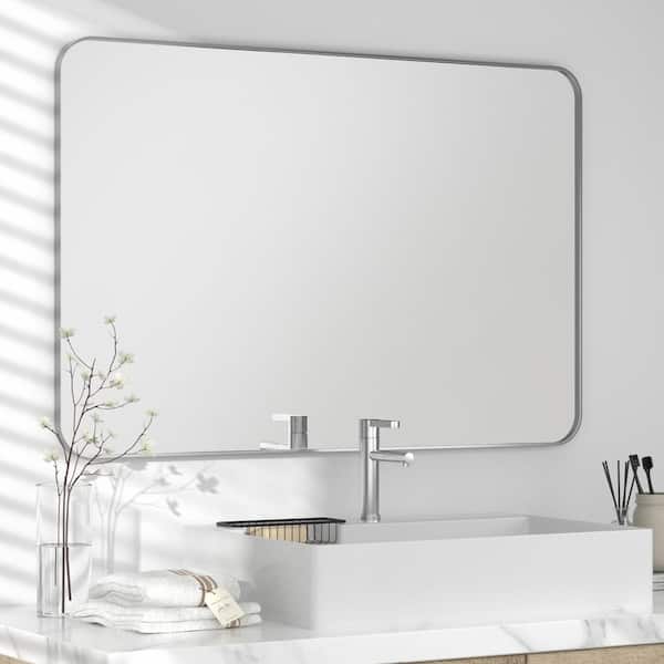 PRIMEPLUS 30 in. W x 40 in. H Large Modern Rectangle Stainless Steel Wall Mirror Bathroom Mirror Vanity Mirror in Brushed Silver