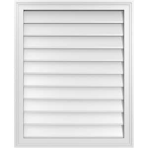 26 in. x 32 in. Vertical Surface Mount PVC Gable Vent: Decorative with Brickmould Frame
