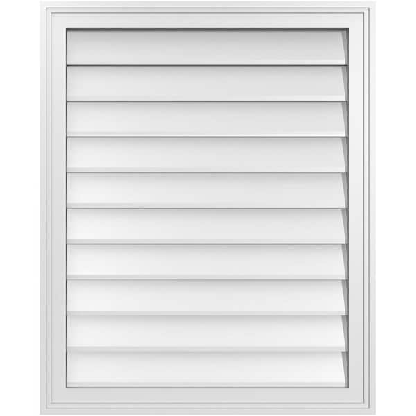 Ekena Millwork 26 in. x 32 in. Vertical Surface Mount PVC Gable Vent: Decorative with Brickmould Frame