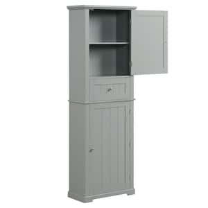 22 in. W x 11 in. D x 67.3 in. H Gray Linen Cabinet with 1 drawer and 2 doors for Bathroom