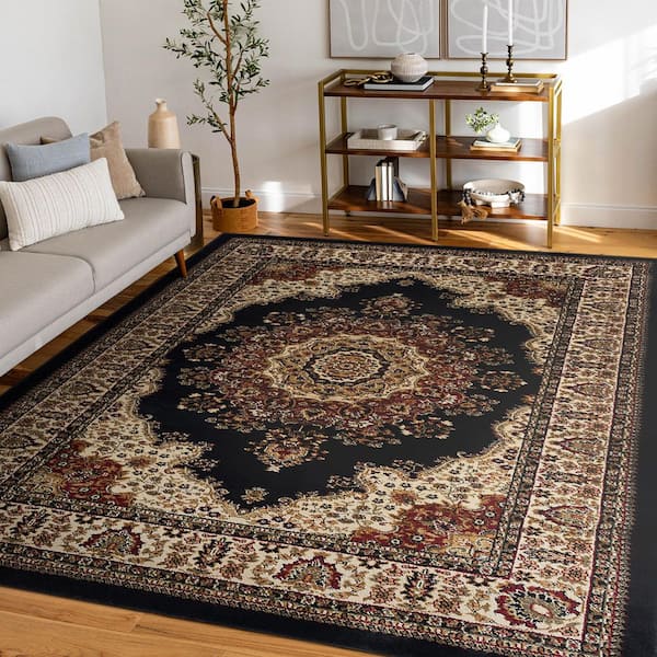 Sensation Black 9 ft. x 12 ft. Traditional Area Rug